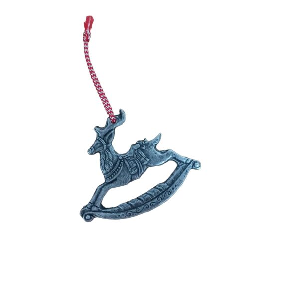 Vintage Pewter Rocking Horse Reindeer Ornament Rare Christmas Tree Decor Gift - Picture 9 of 13